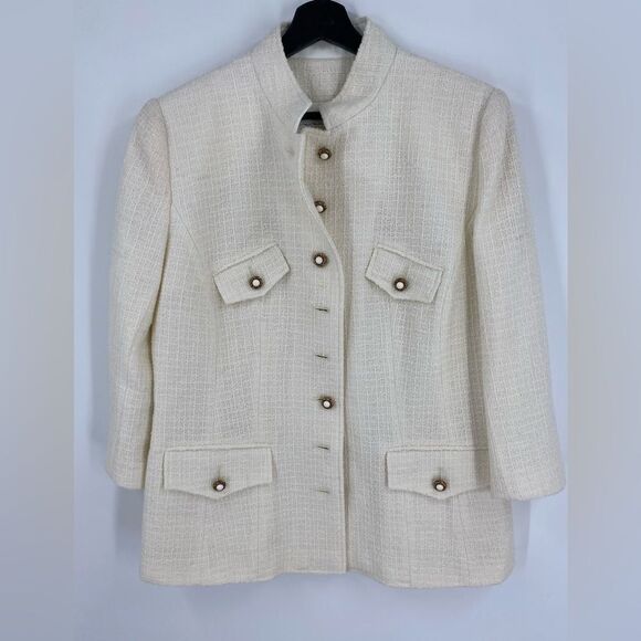Andrew GN Women’s Tweed Jacket Button Front White Size 48 (16US) - Picture 1 of 6
